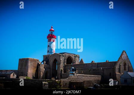 Saint Mathieu abbey and the lighthouse in Brittany, France Stock Photo