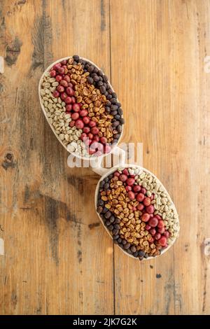 Close up of coffee beans of different processing processes Stock Photo