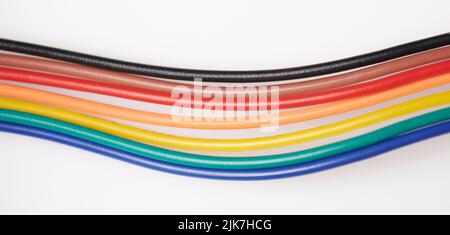 Electric plastic wires cables on white studio background Stock Photo