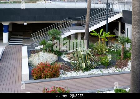 Salerno, the Modern Piazza delle Libertà and the Crescent Palace along the coast of Salerno, Italy. Stock Photo