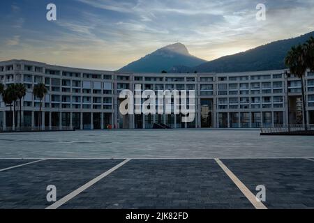 Salerno, the Modern Piazza delle Libertà and the Crescent Palace along the coast of Salerno, Italy. Stock Photo