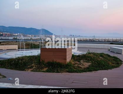 Salerno, the Modern Piazza delle Libertà and the Crescent Palace along the coast of Salerno, Italy. Stock Photo