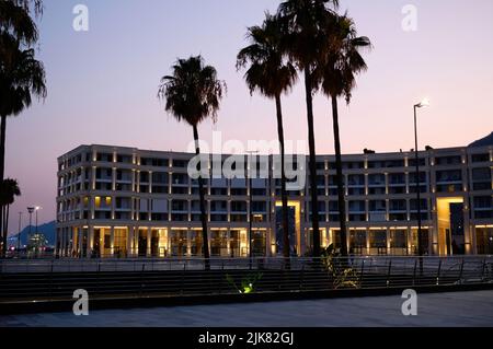 Salerno, the Modern Piazza delle Libertà and the Crescent Palace along the coast of Salerno, Italy. Stock Photo