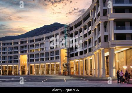 Salerno, the Modern Piazza delle Libertà and the Crescent Palace along the coast of Salerno, Italy. Stock Photo