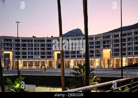 Salerno, the Modern Piazza delle Libertà and the Crescent Palace along the coast of Salerno, Italy. Stock Photo