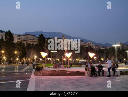 Salerno, the Modern Piazza delle Libertà and the Crescent Palace along the coast of Salerno, Italy. Stock Photo