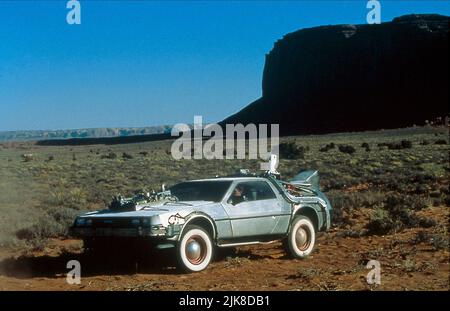 Delorean Dmc-12 Film: Back To The Future Part Iii; Back To The Future Part 3 (USA 1990) Characters: Marty McFly  / Location: Monument Valley, Utah, Usa Director: Robert Zemeckis 25 May 1990   **WARNING** This Photograph is for editorial use only and is the copyright of UNIVERSAL and/or the Photographer assigned by the Film or Production Company and can only be reproduced by publications in conjunction with the promotion of the above Film. A Mandatory Credit To UNIVERSAL is required. The Photographer should also be credited when known. No commercial use can be granted without written authority Stock Photo