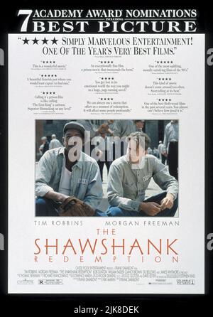 Morgan Freeman & Tim Robbins Movie Poster Film: The Shawshank Redemption (USA 1994)   / Literaturverfilmung Nach Der Novelle 'Frühlingserwachen: Pin-Up' (Based On The Novella 'Rita Hayworth And Shawshank Redemption' By Stephen King) Director: Frank Darabont 10 September 1994   **WARNING** This Photograph is for editorial use only and is the copyright of COLUMBIA and/or the Photographer assigned by the Film or Production Company and can only be reproduced by publications in conjunction with the promotion of the above Film. A Mandatory Credit To COLUMBIA is required. The Photographer should also Stock Photo