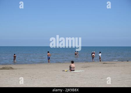 Tourists go to the beaches of the Republic of Dagestan, in the Russian