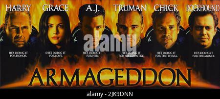 Bruce Willis, Liv Tyler, Ben Affleck, Billy Bob Thornton, Will Patton, Steve Buscemi Film: Armageddon (USA 1998) Characters: Harry S. Stamper,Grace Stamper,A.J. Frost,Dan Truman, NASA Administrator,Charles 'Chick' Chapple,Rockhound  Director: Michael Bay 30 June 1998   **WARNING** This Photograph is for editorial use only and is the copyright of TOUCHSTONE and/or the Photographer assigned by the Film or Production Company and can only be reproduced by publications in conjunction with the promotion of the above Film. A Mandatory Credit To TOUCHSTONE is required. The Photographer should also be Stock Photo