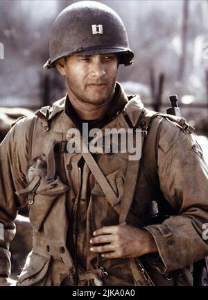 Tom Hanks Film: Saving Private Ryan (USA 1998) Characters: Capt. John H. Miller  Director: Steven Spielberg 21 July 1998   **WARNING** This Photograph is for editorial use only and is the copyright of DREAMWORKSPARAMOUNT PICTURES and/or the Photographer assigned by the Film or Production Company and can only be reproduced by publications in conjunction with the promotion of the above Film. A Mandatory Credit To DREAMWORKSPARAMOUNT PICTURES is required. The Photographer should also be credited when known. No commercial use can be granted without written authority from the Film Company. Stock Photo