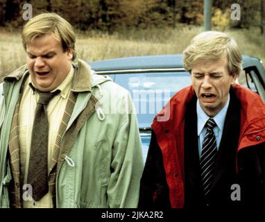 Chris Farley & David Spade Film: Tommy Boy (1995) Characters: Tommy & Richard  Director: Peter Segal 31 March 1995   **WARNING** This Photograph is for editorial use only and is the copyright of PARAMOUNT and/or the Photographer assigned by the Film or Production Company and can only be reproduced by publications in conjunction with the promotion of the above Film. A Mandatory Credit To PARAMOUNT is required. The Photographer should also be credited when known. No commercial use can be granted without written authority from the Film Company. Stock Photo