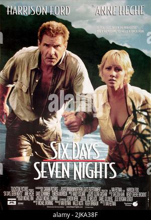 Harrison Ford & Anne Heche Poster Film: Six Days Seven Nights (USA 1998) Characters: Quinn Harris & Robin Monroe  Director: Ivan Reitman 12 June 1998   **WARNING** This Photograph is for editorial use only and is the copyright of BUENA VISTA and/or the Photographer assigned by the Film or Production Company and can only be reproduced by publications in conjunction with the promotion of the above Film. A Mandatory Credit To BUENA VISTA is required. The Photographer should also be credited when known. No commercial use can be granted without written authority from the Film Company. Stock Photo