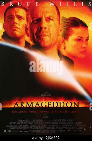 Ben Affleck, Bruce Willis & Liv Tyler Poster Film: Armageddon (USA 1998) Characters: A.J. Frost,Harry S. Stamper &  Director: Michael Bay 30 June 1998   **WARNING** This Photograph is for editorial use only and is the copyright of TOUCHSTONE and/or the Photographer assigned by the Film or Production Company and can only be reproduced by publications in conjunction with the promotion of the above Film. A Mandatory Credit To TOUCHSTONE is required. The Photographer should also be credited when known. No commercial use can be granted without written authority from the Film Company. Stock Photo