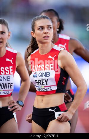 Géraldine Frey (SUI) competing in the 4x100m women’s heats on day eight