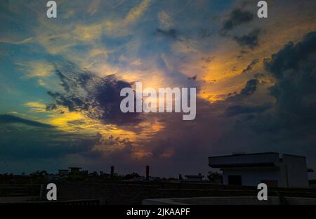 clouds and skies, beautiful pattern of clouds on the dramatic sky, clouds in the blue sky Stock Photo