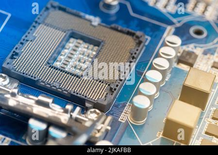 Socket on a computer, software elements, macro photo, close-up. Stock Photo