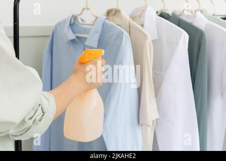 aesthetic laundry concept deodorizing, removing smell, odors from clothes Stock Photo