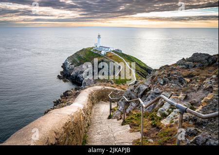 The winding stairs going to West Stack Light house also known as Goleudy Ynys Lawd on Anglesey Island in Wales Stock Photo