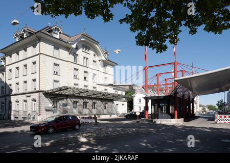 Car passes the border checkpoint from Basel in Switzerland to Saint Louis in France, between Elsässerstrasse and Avenue de Bâle Stock Photo