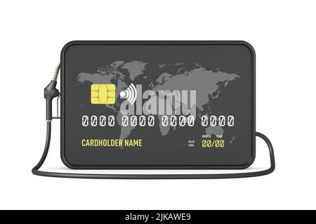 credit card and nozzle fuel on white background. Isolated 3D illustration Stock Photo