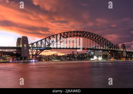 Beautiful sunset over Harbour Bridge in Sydney, Australia Stock Photo