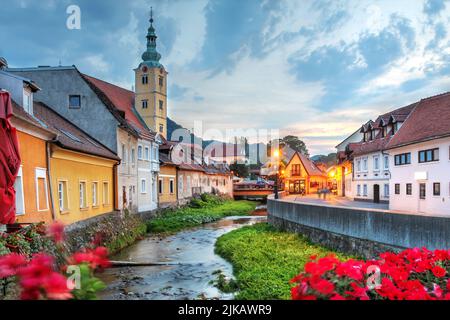 Evening scene along the Gradna River in Samobor, a charming town a few kilometers west of Zagreb, Croatia. Stock Photo