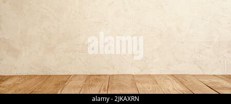 Mediterranean plastered wall and oak wood floor Stock Photo