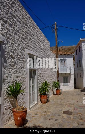 Backstreets on the island of Hydra in Greece in Summer Stock Photo