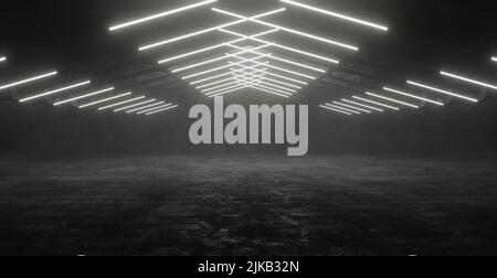 Celestial Alien Sci Fi Neon Glowing Lines Cyber Laser Lights Behind Glass Panels In Dark Grunge Cement Concrete Underground Tunnel Corridor Studio Han Stock Photo