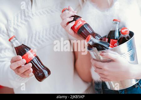 coca cola glass bottle bucket sharing drink Stock Photo