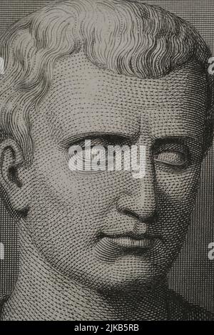 Marcus Tullius Cicero (106 BC-43 BC). Roman statesman, philosopher, writer and orator. Engraving by Geoffroy. Detail. 'Historia Universal', by César Cantú. Volume VIII. 1858. Author: Charles Geoffroy (1819-1882). French engraver. Stock Photo