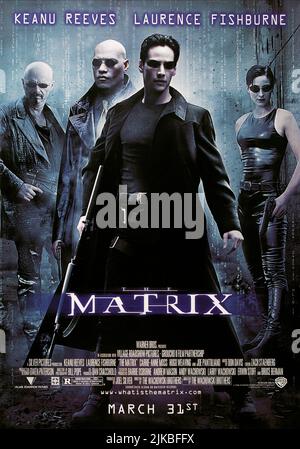 Joe Pantoliano, Laurence Fishburne, Keanu Reeves & Carrie-Anne Moss Poster Film: The Matrix (USA/AUS 1999) Characters: Cypher, Morpheus, Neo, Trinity  Director: The Wachowski Brothers 31 March 1999   **WARNING** This Photograph is for editorial use only and is the copyright of WARNER BROS. and/or the Photographer assigned by the Film or Production Company and can only be reproduced by publications in conjunction with the promotion of the above Film. A Mandatory Credit To WARNER BROS. is required. The Photographer should also be credited when known. No commercial use can be granted without writ Stock Photo