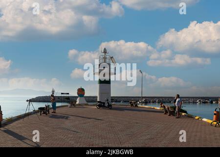 Finike, Antalya, Turkey - July 20 2022: Finike harbor with the lighthouse Stock Photo