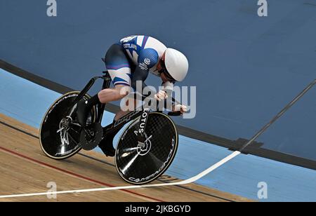 Stratford, United Kingdom. 31st July, 2022. Commonwealth Games Track Cycling. Olympic Velodrome. Stratford. Jack Carlin (SCO) during the Mens Sprint qualifying. Credit: Sport In Pictures/Alamy Live News Stock Photo