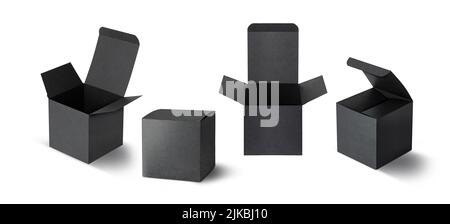 Set of Black gift cardboard box isolatedon a white background. With clipping path Stock Photo