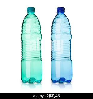 Plastic mineral water bottles isolated on white background . With clipping path Stock Photo