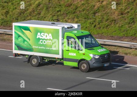 ASDA online delivery Supermarket van 2020 Mercedes-Benz Sprinter 314 Progressive Cdi 2143cc Diesel Box Van; moving, being driven, in motion, travelling on the M6 motorway, UK Stock Photo