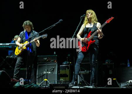 Concert of Steve Hackett, legendary guitarist of Genesis with Genesis revisited - Second out   More!Concert in Rome on 30.07.2022. Band: Steve Hackett - guitars, Roger King - keyboards Craig Blundell - drums, percussion and voice Rob Townsend - sax, flaute and percussion Jonas Reingold - bass and guitars Nad Sylvan - voice join the band Amanda Lehmann voice and guitars Stock Photo