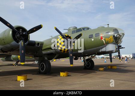 Boeing B-17, Flying Fortress, Sally B, 44-85784, G-BEDF, at RIAT 2022, RAF Fairford, Stock Photo