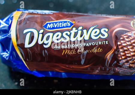 McVities Digestives milk chocolate biscuit packet Stock Photo