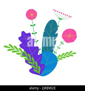 Trendy neon gradient plants and leaves background in flat style. Trees, summer and spring flowers, bushes. Forest, garden or tropical jungle backdrop. Stock Vector