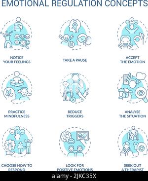 Emotional regulation turquoise concept icons set Stock Vector