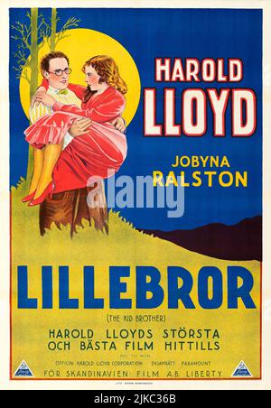 Lillebror - The Kid Brother (Paramount, 1927). Swedish film poster feat Harold Lloyd and Jobyna Ralston. Stock Photo