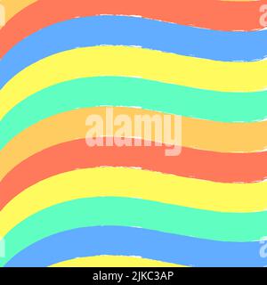 Bright stripes hippie background. Colored waves background for design. Blue orange yellow green yellow blending print. Fashion cheerful banner vector Stock Vector