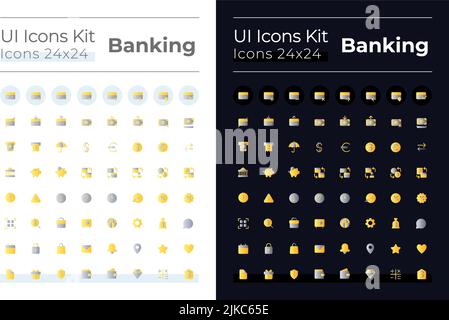 Banking flat gradient color ui icons set for dark, light mode Stock Vector