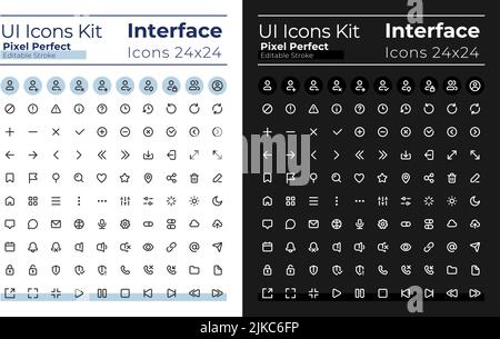 Minimalist and simple pixel perfect linear ui icons set for dark, light mode Stock Vector