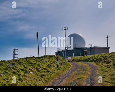 Buildings and infrastructure at the NATS radar and communications station at Fitful Head in southern Shetland, UK. Stock Photo