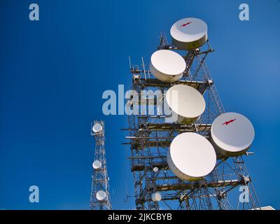 Microwave dish at communications relay station Stock Photo - Alamy