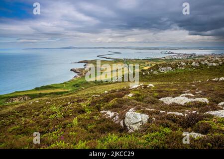 Holyhead Harbour from Holyhead Mountain, Anglesey, North Wales Stock Photo